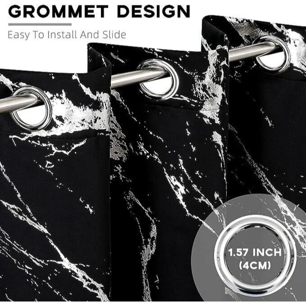 Silver Foiled Blackout Curtains Bedroom, Thermal 2 Panels, 52W x 45L in